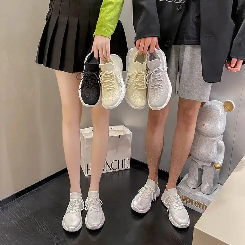 2023 summer new breathable flying woven shoes female ins couple casual shoes female thick-soled running sneakers male BR001 - alvin