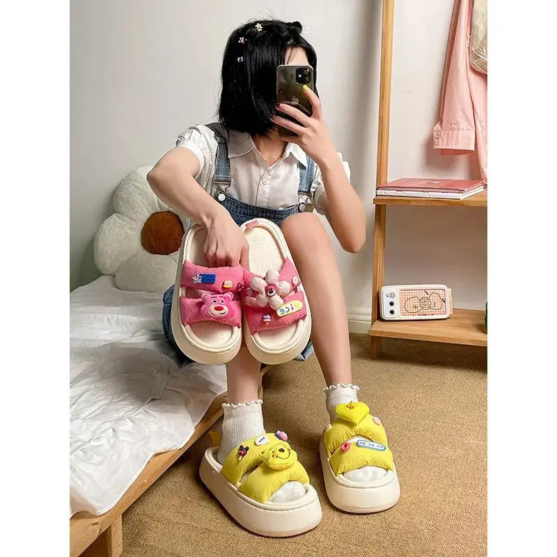 BL White Deer Shoes Home Cartoon Slippers 2022 New Family Dressing Double Three-dimensional Doll One Word Slippers Consignment - alvin