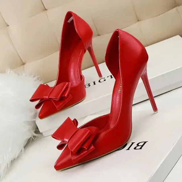 Elegant Pumps Sweet Bowknot High-Heeled Shoes - alvin