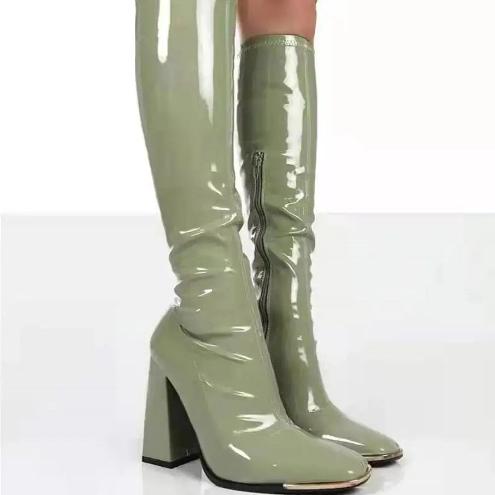 Female Chelsea Boots Metal Design 2021 Hot Sale Fashion Brand Knee High Boots For Women High Qulaity Chunky Heel women's Shoes - alvin