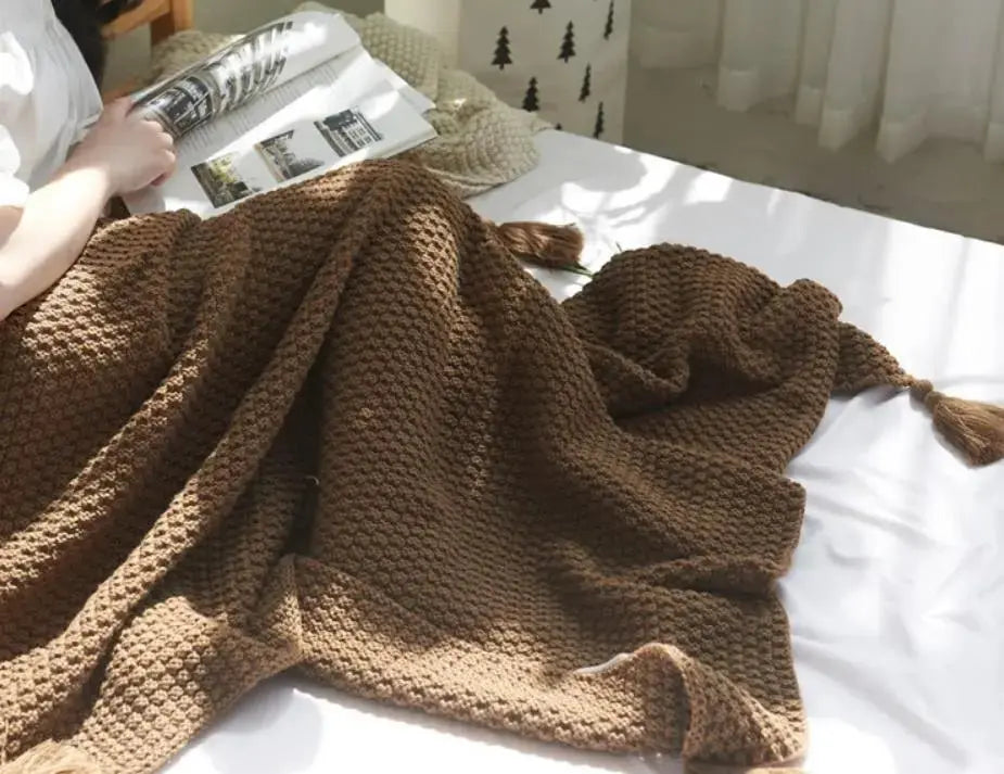 Fringed Knitting Blanket Wool Blanket - alvin