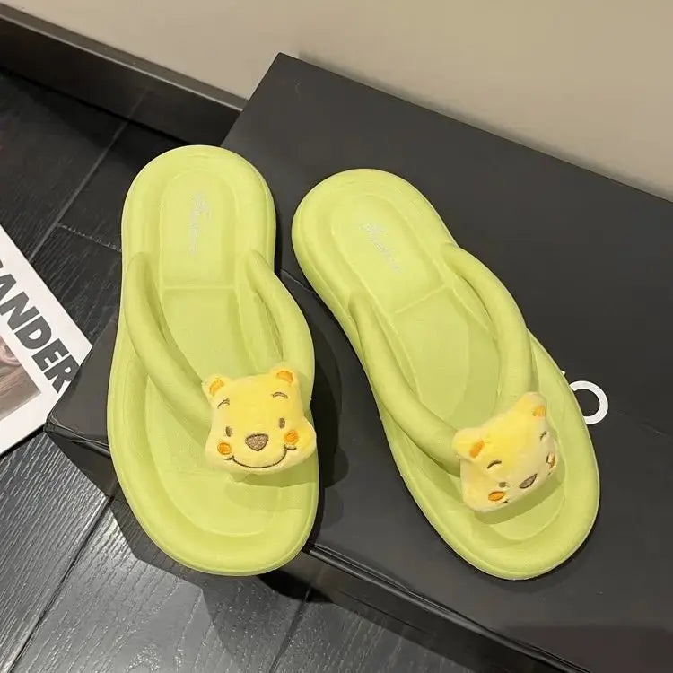 Internet celebrity cute cartoon bear flip flops outer wear sandals 2022 summer new color flat bottom shit feeling women's shoes - alvin