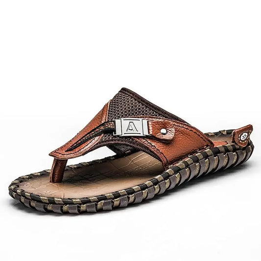 Luxury Genuine Leather Slippers Summer Men Beach Shoes - alvin