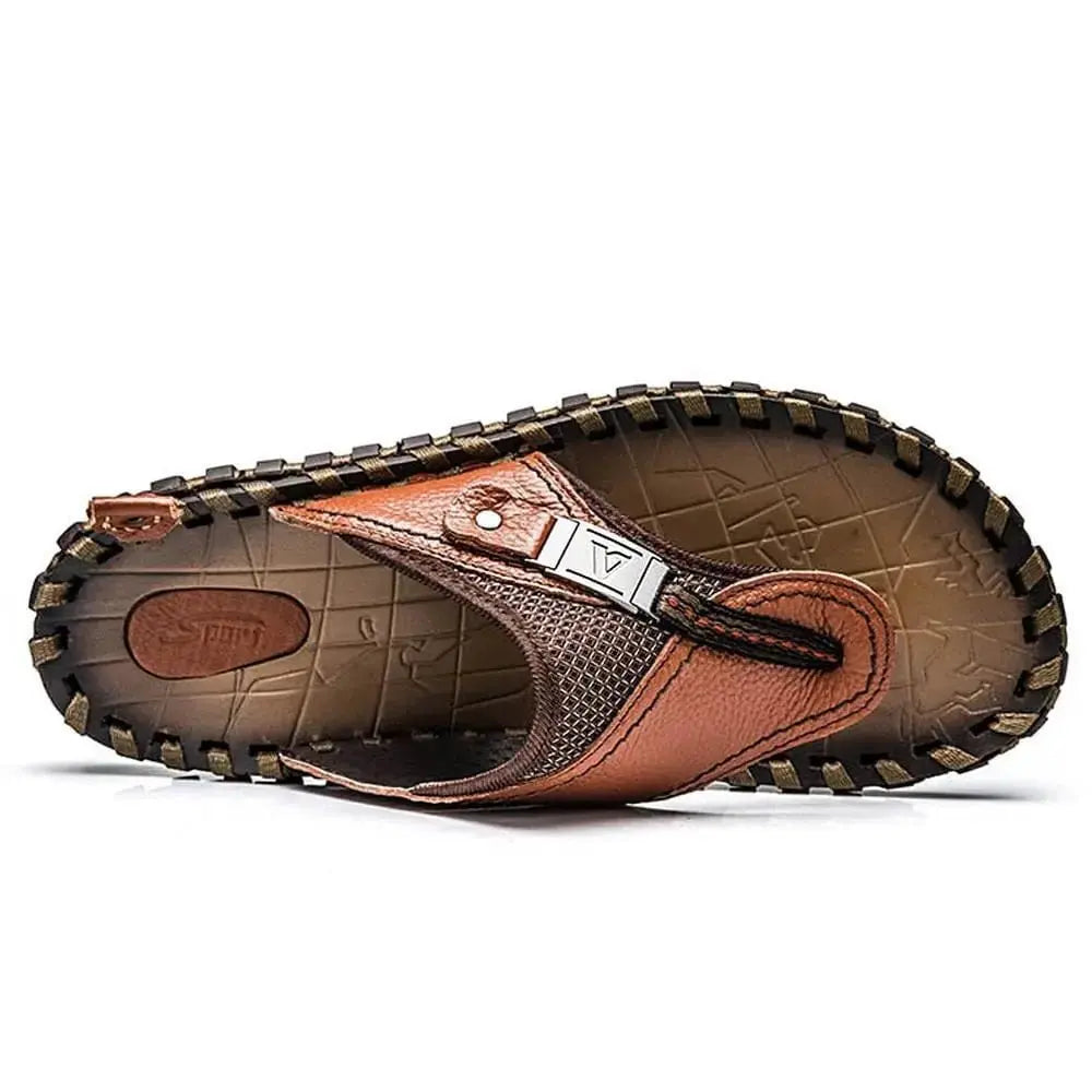 Luxury Genuine Leather Slippers Summer Men Beach Shoes - alvin