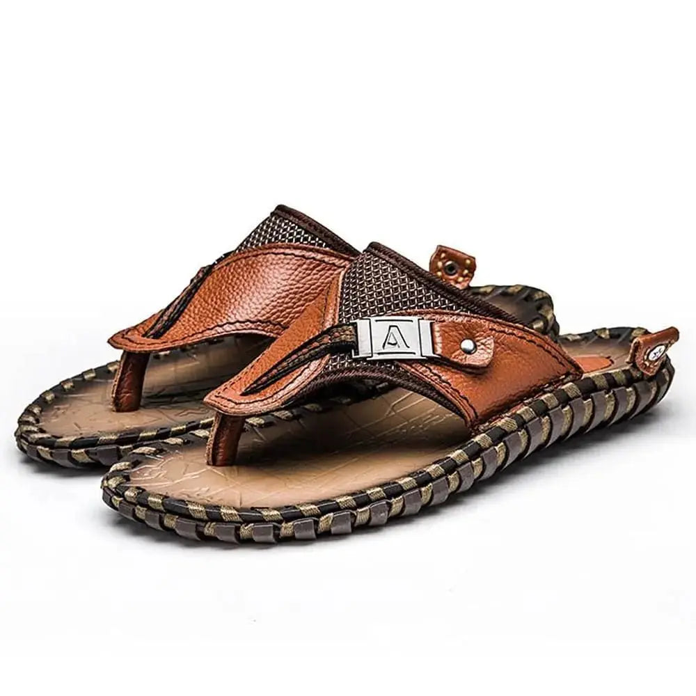 Luxury Genuine Leather Slippers Summer Men Beach Shoes - alvin