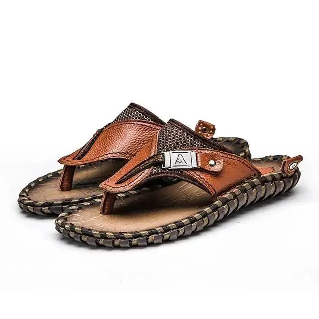 Luxury Genuine Leather Slippers Summer Men Beach Shoes - alvin