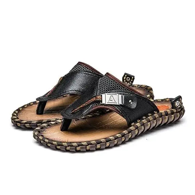 Luxury Genuine Leather Slippers Summer Men Beach Shoes - alvin