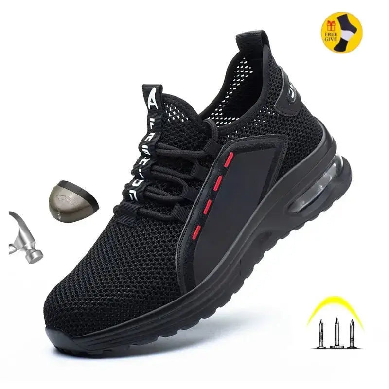 Microdeer Work Shoes Hollow Breathable Steel Toe Boots Lightweight Safety Work Shoes Anti-slippery For Men Women Male Work Sneaker - alvin