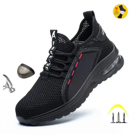 Microdeer Work Shoes Hollow Breathable Steel Toe Boots Lightweight Safety Work Shoes Anti-slippery For Men Women Male Work Sneaker - alvin