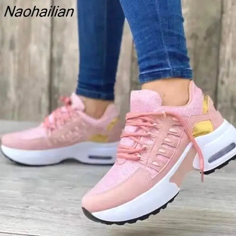 Naohailian Women's Sneakers Mesh Platform Breathable Sport Design Vulcanized Shoes for Women Wedges Female Footwear Zapatillas Mujer - alvin