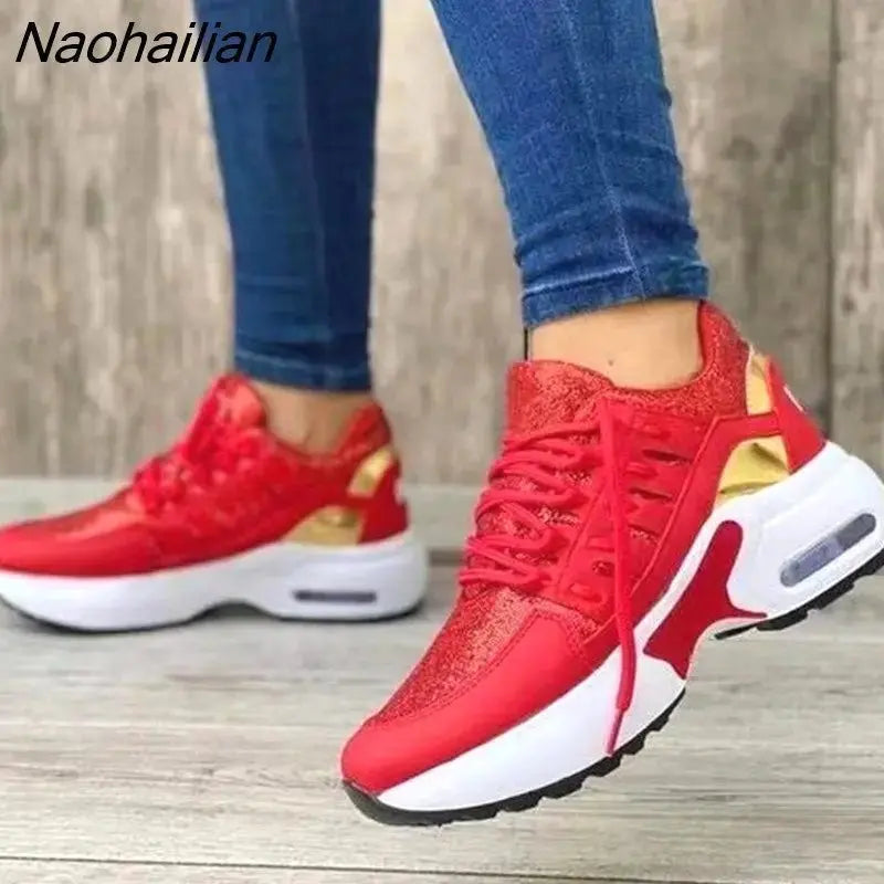 Naohailian Women's Sneakers Mesh Platform Breathable Sport Design Vulcanized Shoes for Women Wedges Female Footwear Zapatillas Mujer - alvin