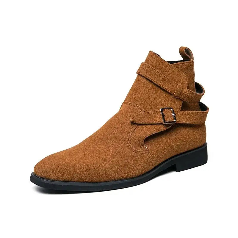 New Green Retro Men's Boots Buckle Design Suede Leather Boots Dress Formal Boots Casual Winter Chelsea Men Shoes botas de hombre - alvin