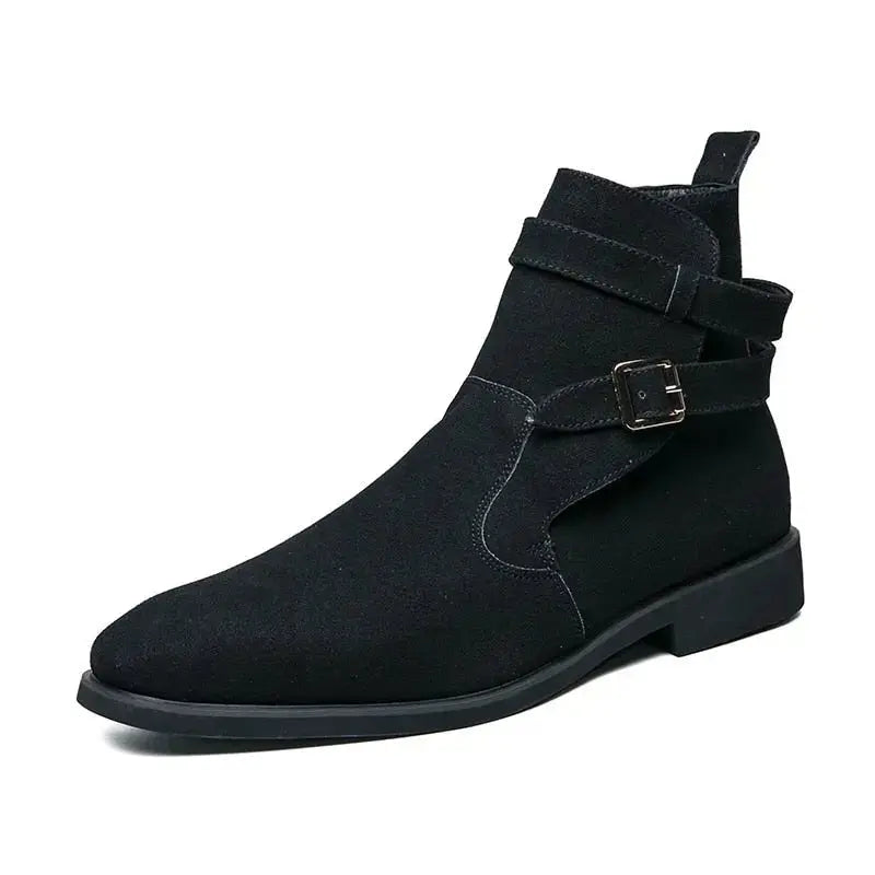 New Green Retro Men's Boots Buckle Design Suede Leather Boots Dress Formal Boots Casual Winter Chelsea Men Shoes botas de hombre - alvin