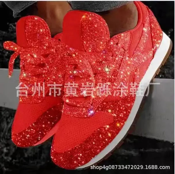 New sports shoes women's Korean version of women's shoes casual breathable lace-up running shoes sparkling crystal women's shoes manufacturers wholesale - alvin