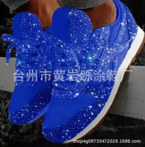 New sports shoes women's Korean version of women's shoes casual breathable lace-up running shoes sparkling crystal women's shoes manufacturers wholesale - alvin