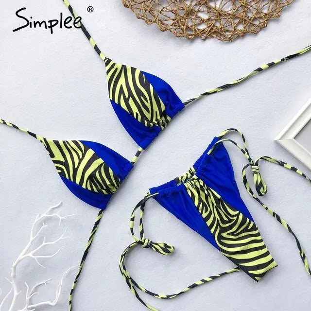 Summer Sexy leopard print two-pieces women swimsuit Spaghetti strap summer swimsuit Lace up beach holiday female bikini 2019 - alvin