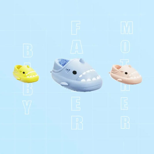 Three-dimensional cartoon shark bag root cotton drag children's eva slippers autumn and winter soft bottom indoor baby waterproof thick bottom cotton shoes - Channelwill