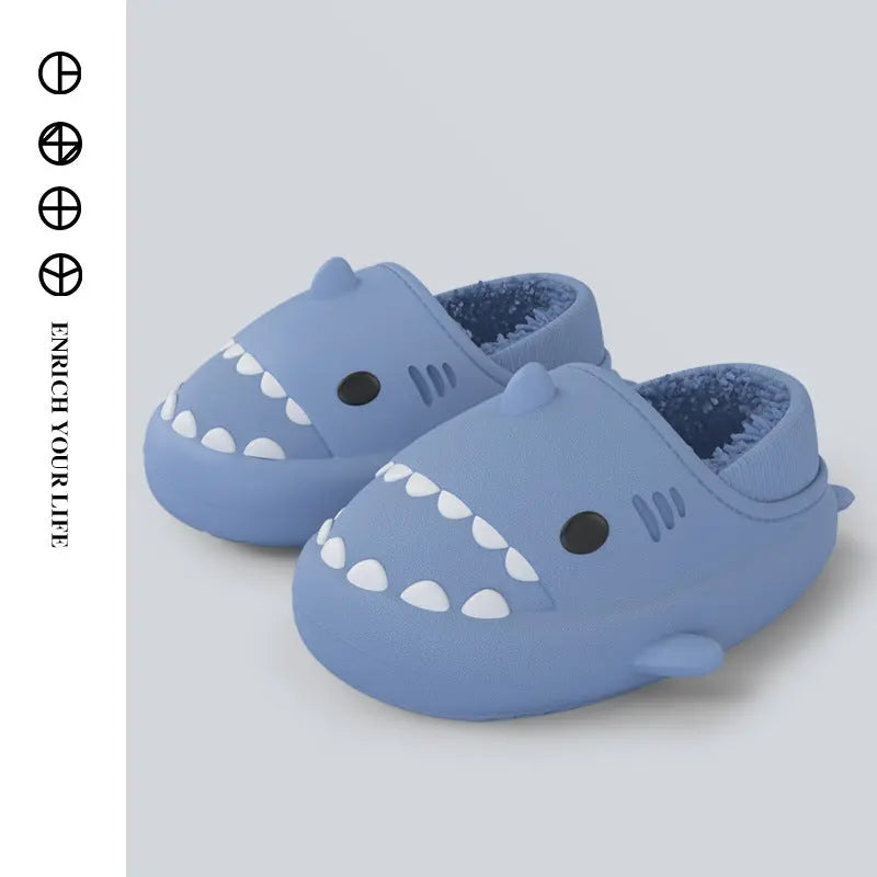 Three-dimensional cartoon shark bag root cotton drag children's eva slippers autumn and winter soft bottom indoor baby waterproof thick bottom cotton shoes - Channelwill