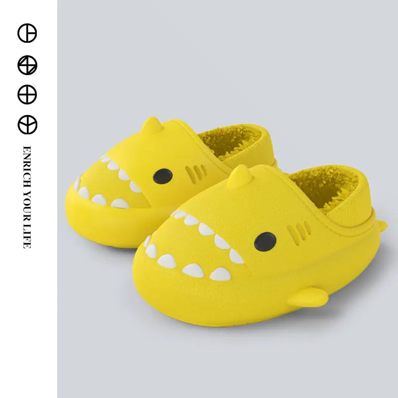 Three-dimensional cartoon shark bag root cotton drag children's eva slippers autumn and winter soft bottom indoor baby waterproof thick bottom cotton shoes - Channelwill