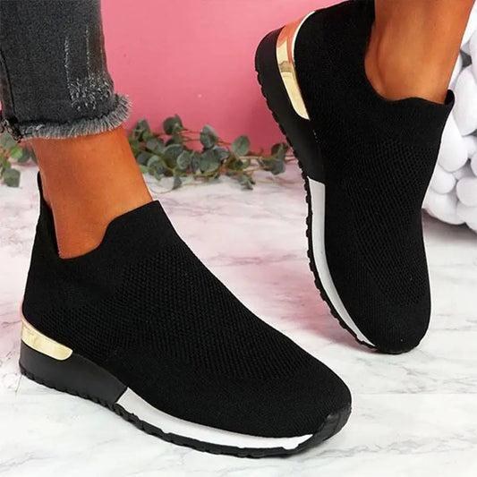 Vulcanize Shoes Sneakers Women Shoes Ladies Slip-On Knit Solid Color Sneakers for Female Sport Mesh Casual Shoes for Women 2021 - Channelwill