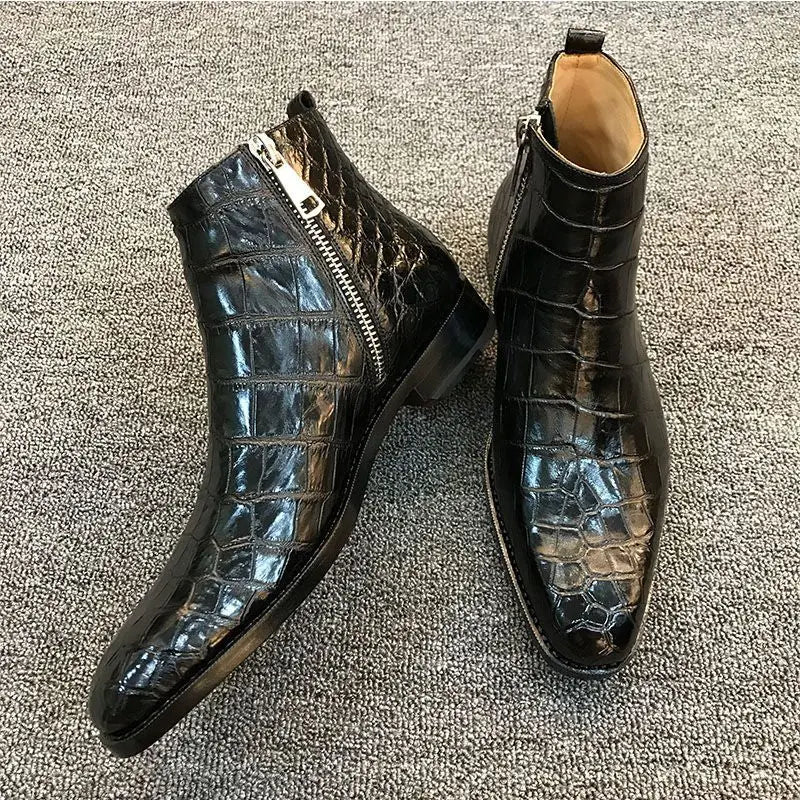 Yeknu Autumn and Winter New Men&#39;s PU Pull Chain, Formal Business Shoes, Flat-bottomed High-quality Men&#39;s Fashion Boots   XM399 - Channelwill