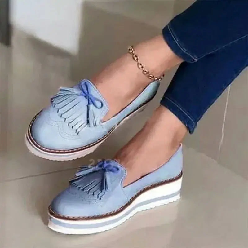 summer cross-border foreign trade new round head Japanese tassel women's casual lace platform lazy shoes flat shoes - Channelwill